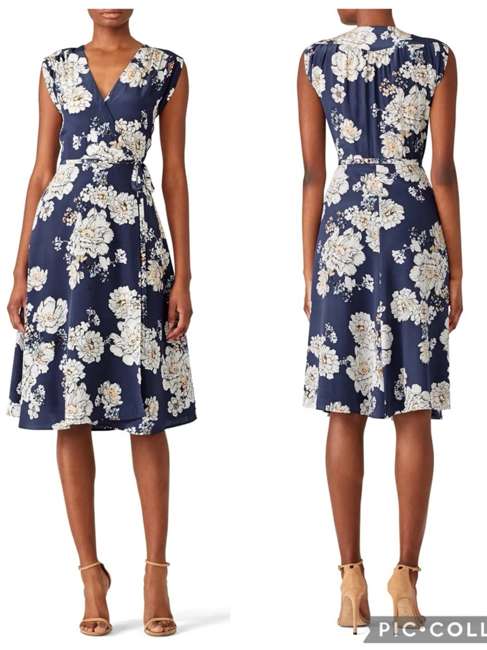 EUC Yumi Kim Prince Street Floral Wrap Midi Silk Dress in Sweet Jasmine Midnight